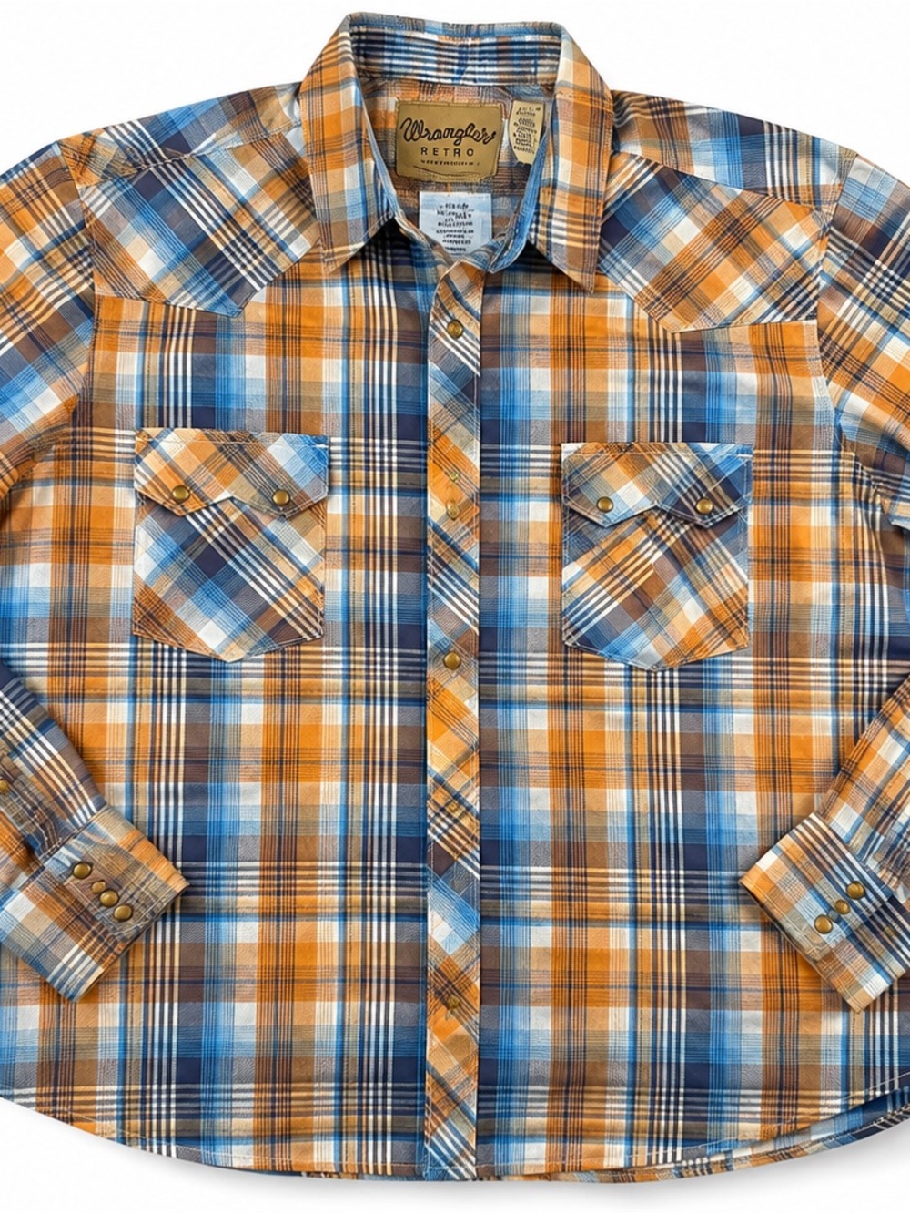 Wrangler Retro Orange and Blue Plaid Western Shirt